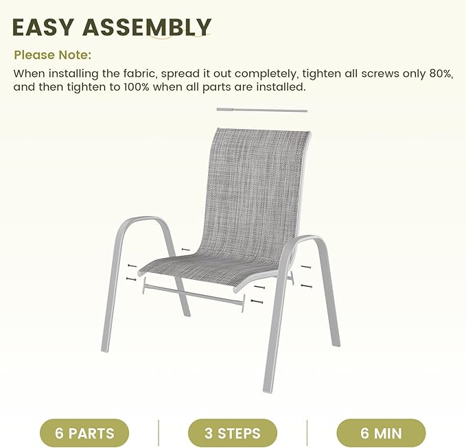 UDPATIO Patio Chairs Set of 2, Stackable Silver Outdoor Dining Chairs with High Back, Breathable Textilene Fabric Outdoor Chair All Weather, 350LBS Capacity for Garden, Backyard (Light Grey) UDPATIO
