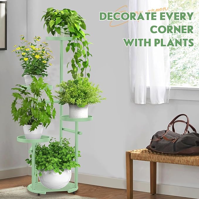 TOSKING 5 Tier Metal Plant Stand Indoor, Plant Shelf, Corner Shelf Flower Pot Stand for Outdoor Plant Stand for Living Room Balcony Garden Patio Bedroom (Green, 42in) TOSKINGESSENCE