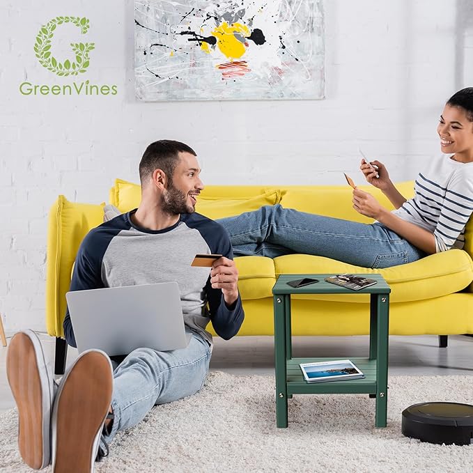 GREENVINES Outdoor Rocking Chair Set | 3-Piece | 2 Rocking Chairs with 1 Side Table | Porch Rocker | HDPE Plastic | Forest | Patio Furniture Sets | High Back | Big & Tall | Ladder Back GreenVines