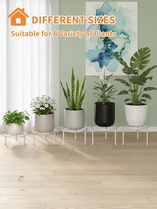 5 Pack Metal Plant Stand Indoor Outdoor Low Corner Plant Stand Heavy Duty Rustproof Iron Round Supports Rack for Planter Flower Pot Rack Display Shelf Rootora