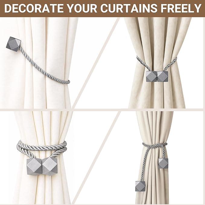 Hion Magnetic Curtain Tiebacks Grey 6 Pack, Curtain Tiebacks Buckles Holdbacks Holders Hooks Clip for Home Bedroom Office Decorative Thick or Thin Curtain Hion