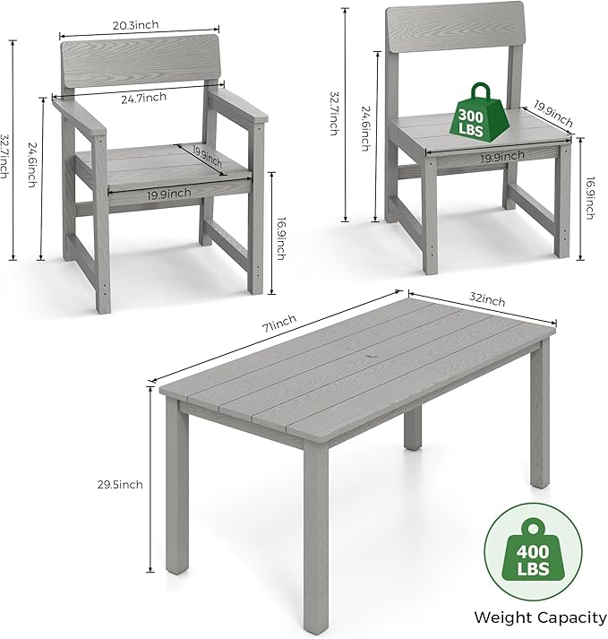 5-Piece HIPS Patio Dining Set for 4 Person Outdoor Dining Sets with Umbrella Hole Tables and Chairs Furniture Set All Weather Proof for Garden, Backyard, Poolside JOCOEVOL