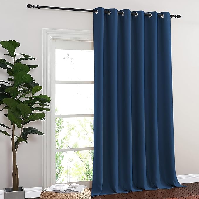 NICETOWN Room Divider Curtain 132 Inches Long, Wide Blackout Sliding Door Curtain for Bedroom, Room Darkening Privacy Window Curtain for Patio Door (1 Panel Set, Moroccan Blue, 80 x 132 Inch) NICETOWN