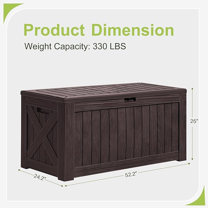 Greesum 120 Gallon Deck Box, Resin Outdoor Storage Container for Patio Furniture, Garden Tools, Pool Accessories, Weatherproof, Lockable, Brown BuynowfromGreesum