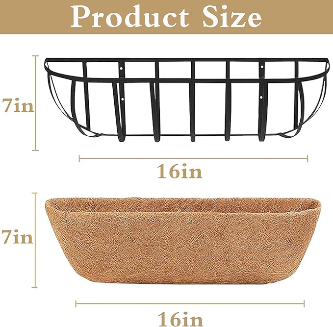 4pack 16-inch Window Sill Window Railing Planters with Cocoa Liner for Outdoor Balconies, Porches, Fences, Patio Railings SMYAXUNW