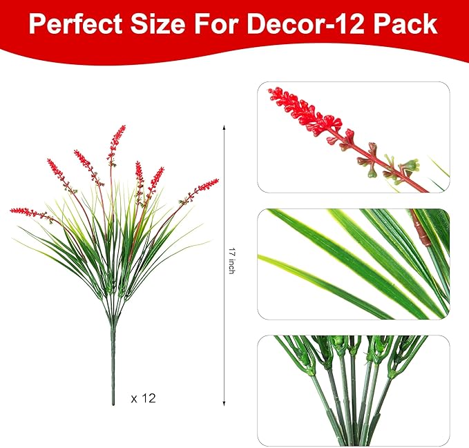 Artificial Faux Plants Flowers for Outdoor Decorations, Fake Monkey Grass for Outside Porch Patio, No Fade Realistic Greenery Plant, UV Resistant Artificial Bush Shrubs for Courtyard Window Garden Ammyoo