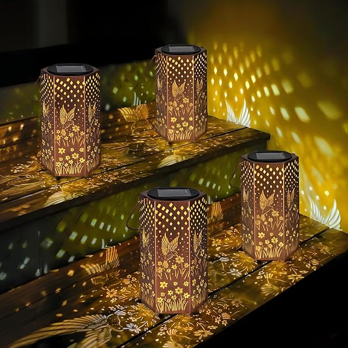 Mothers Day Gifts for Mom Grandma - Birthday Gifts for Women, 4 Pack Hummingbird Solar Lanterns Outdoor Waterproof Solar Lights Outdoor Hanging Garden Decor for Outside Eandisom