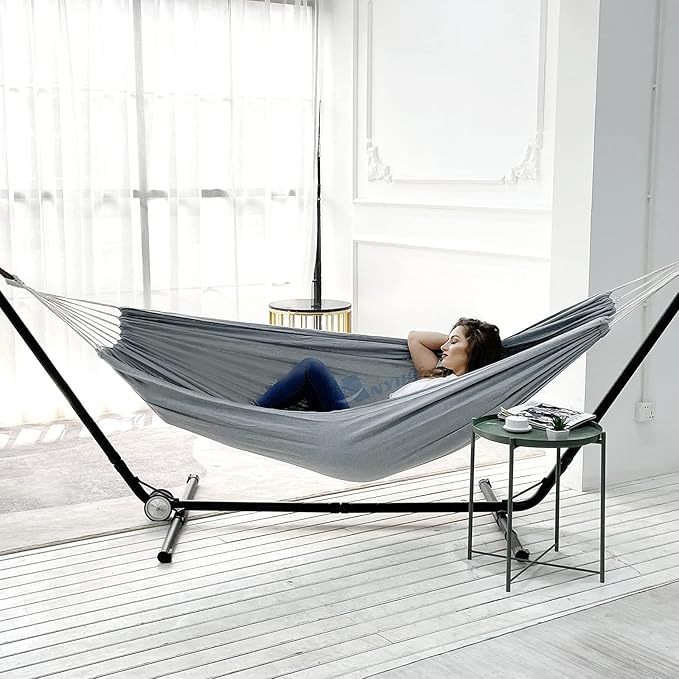 ANYOO Cotton Hammock Portable Camping Hammocks for Hanging Sturdy Garden Comfortable Fabric Hammock with Tree Straps Up to 660lbs with Travel Bag for Camping Outdoor/Indoor Patio Backyard Anyoo