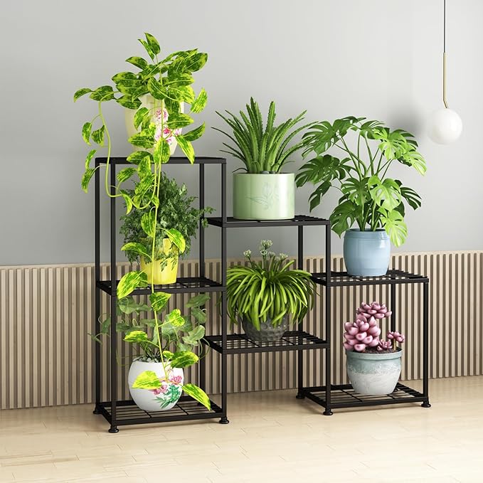 Metal Plant Stand Indoor Metal Plant Stands Outdoor Tiered Plant Shelf for Multiple Plants, 3 Tiers 7 Potted Ladder Plant Holder Table Plant Pot Stand for Window Garden Balcony Living Room YUJCHMTZN