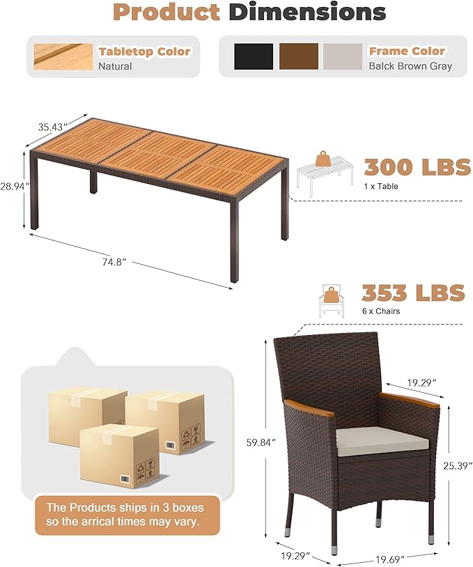 Flamaker 9 Piece Patio Dining Set Outdoor Acacia Wood Table and Chairs with Soft Cushions Wicker Patio Furniture for Deck, Backyard, Garden (Brown) Flamaker