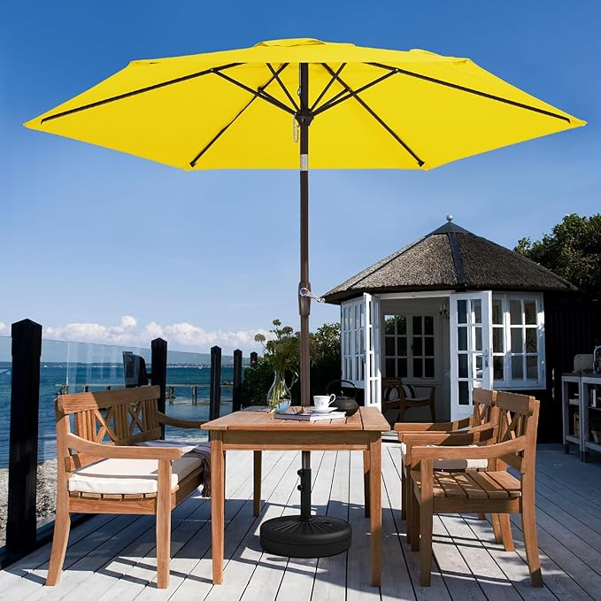 JEAREY 7.5FT Patio Umbrella Market Table Umbrella with 6 Sturdy Ribs, Push Button Tilt/Crank Outdoor Umbrella for Garden, Deck, Backyard, Pool and Beach,Yellow JEAREYOutdoorsCollection