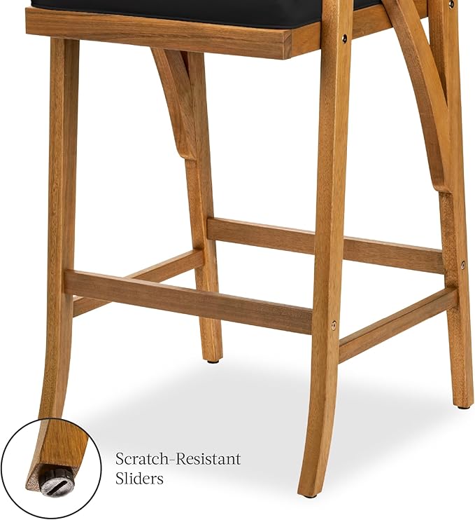 Best Choice Products Set of 2 Outdoor Acacia Wood Bar Stools Bar Chairs for Patio, Pool, Garden w/Weather-Resistant Cushions - Black BestChoiceProducts
