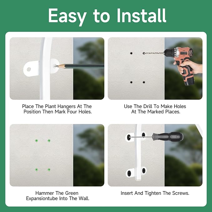 4 Pack 12Inch Plant Hanger, Sturdy Hanging Plant Bracket Hooks Outdoor, Bird Feeder Hanger for Bird Feeders, Planters, Lanterns, Wind Chimes Indoor Outdoor (White) Acteomsly