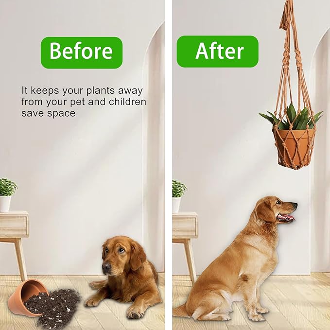 Artilady Macrame Hanging Planter for Indoor Plants, Boho Woven Plant Hanger Large Hanging Flower Pot Holders Outdoor Baskets Storage No Tassels Brown Wall Decor (Latte Brown-2pcs) Artilady