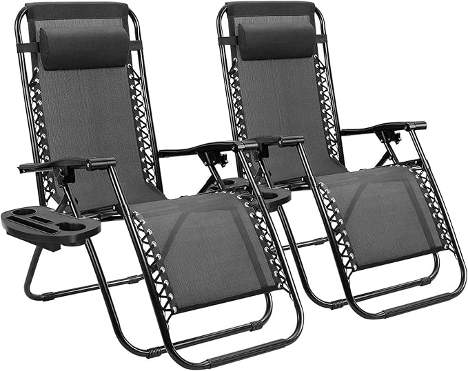 Homall Zero Gravity Chair Patio Folding Lawn Lounge Chairs Outdoor Lounge Gravity Chair Camp Reclining Chair with Pillows for Poolside Backyard and Beach Set of 2 (Dark Black) Homall