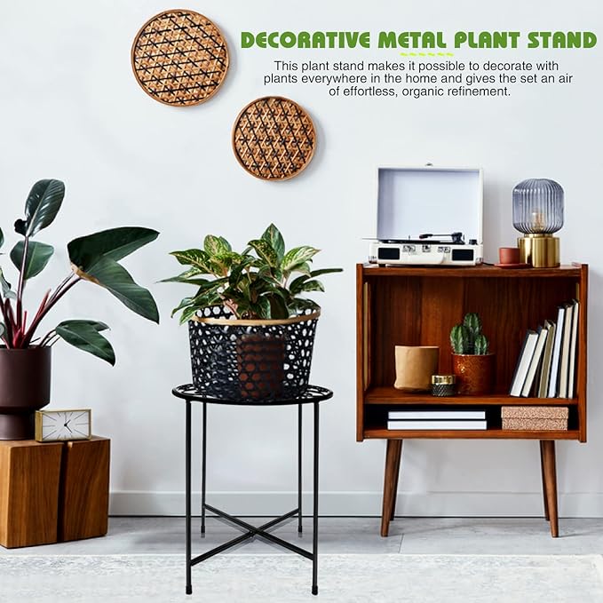 Plant Stand Indoor Outdoor, 15" Tall Flower Pot Stand, Round Metal Corner Plant Stand for Flower Pot, Rustproof Flower Plant Holder for Home, Garden, Patio, Plant Lovers, Housewarming (Set of 1) Fashion%26cool