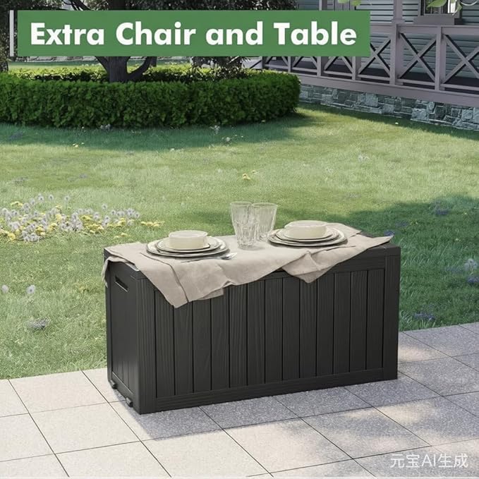 Outdoor Storage Box, Resin Deck Boxes Indoor and outdoor, Waterproof Storage Box Lockable Lid (Black, 80 Gallon) NBYSGO