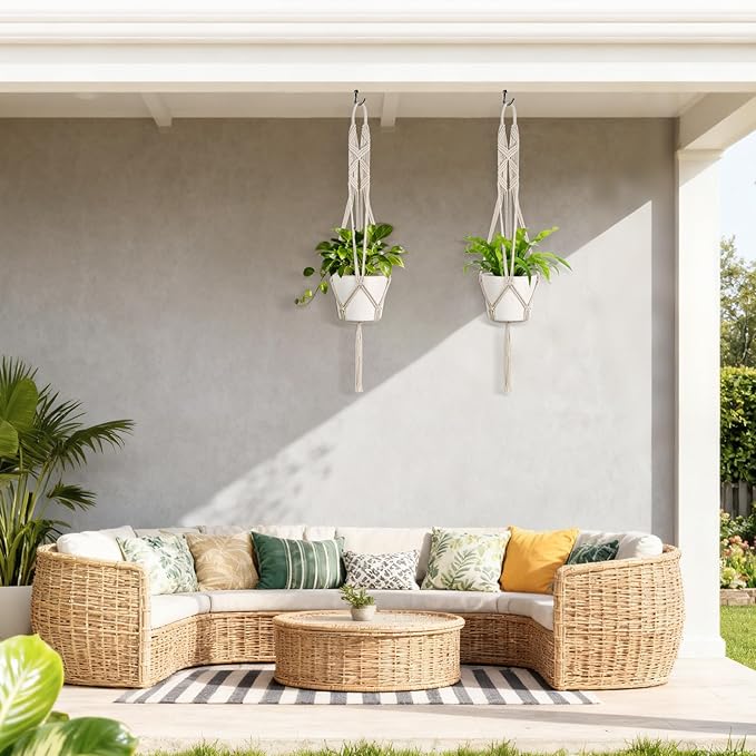 Mkono 2 Packs 43 Inch Macrame Plant Hanger Large for up to 12 Inch Pot Extra Long Hanging Plant Holder Hanging Planter Basket for Indoor Outdoor Boho Home Decor(POTS NOT Included) Mkono