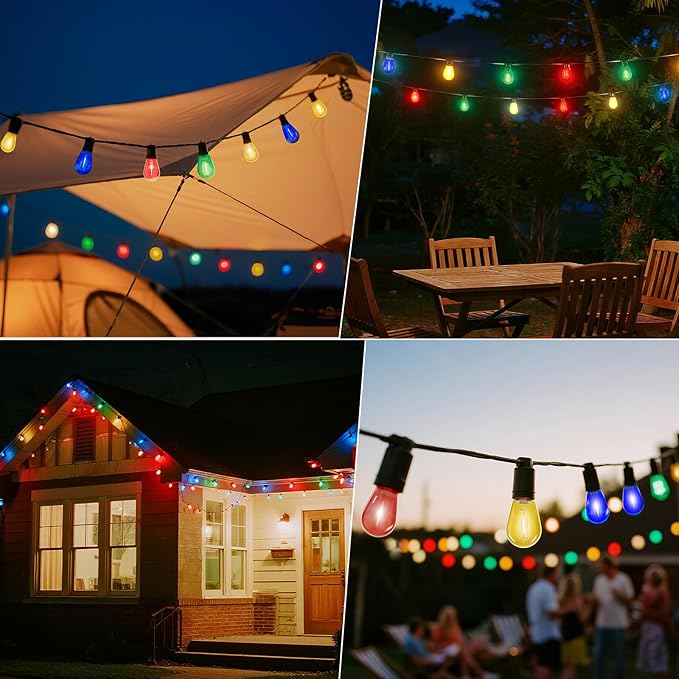 24 Pack S14 Colored LED String Light Bulbs, 1W Plastic Shatterproof Replacement Bulbs for Outdoor Patio Backyard Lights, E26 Medium Base, Warm White 2200K, Dimmable, Red/Green/Blue/Orange GvvooHome