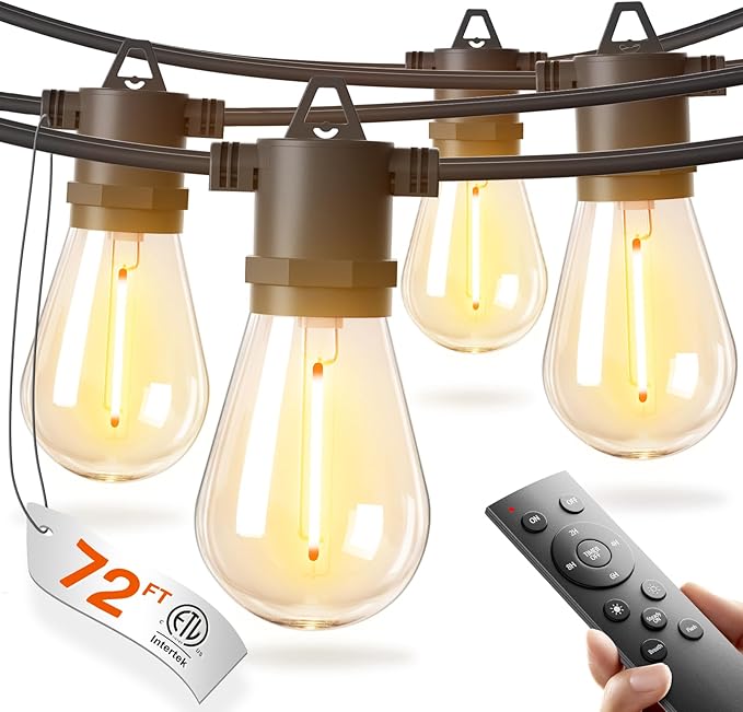 addlon 72FT(2-Pack*36FT) LED Outdoor String Lights with 24 Edison Vintage Shatterproof Bulbs, Commercial Grade Patio Lights, IP65 Waterproof for Balcony, Backyard and Garden, Warm White addlon