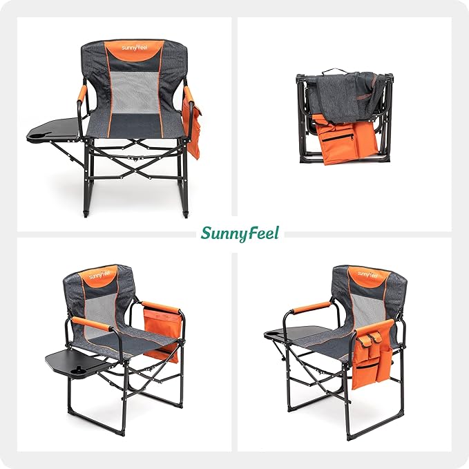 SUNNYFEEL Camping Directors Chair, Heavy Duty,Oversized Portable Folding Chair with Side Table, Pocket for Beach, Fishing,Trip,Picnic,Lawn,Concert Outdoor Foldable Camp Chairs SunnyFeelCamping