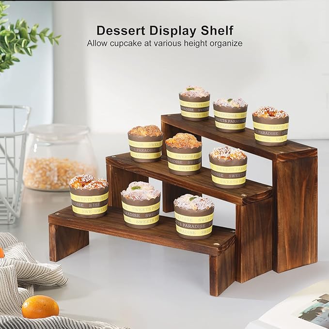 Desk Plant Stand Windowsill Plant Shelf 3 Tiers Wooden Tabletop Plant Shelves Small Countertop Desktop Shelf for Succulent Cupcake Stands Spice Rack COOGOU