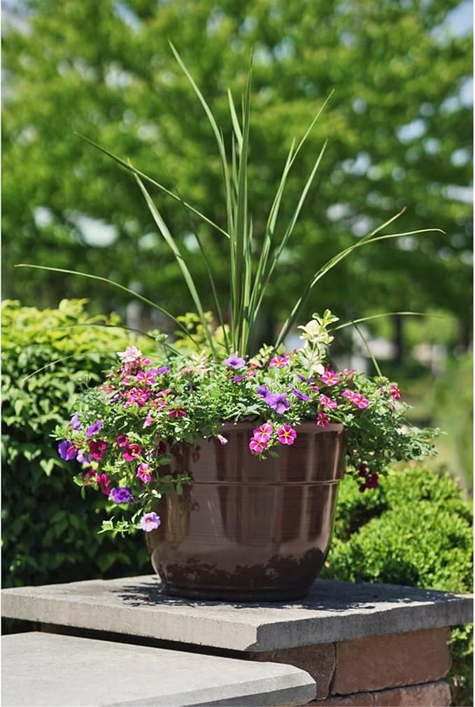 Garden Elements Indoor/Outdoor Glazed Brushed Happy Plastic Planter, Large, Dark Brown, 15" GardenElements