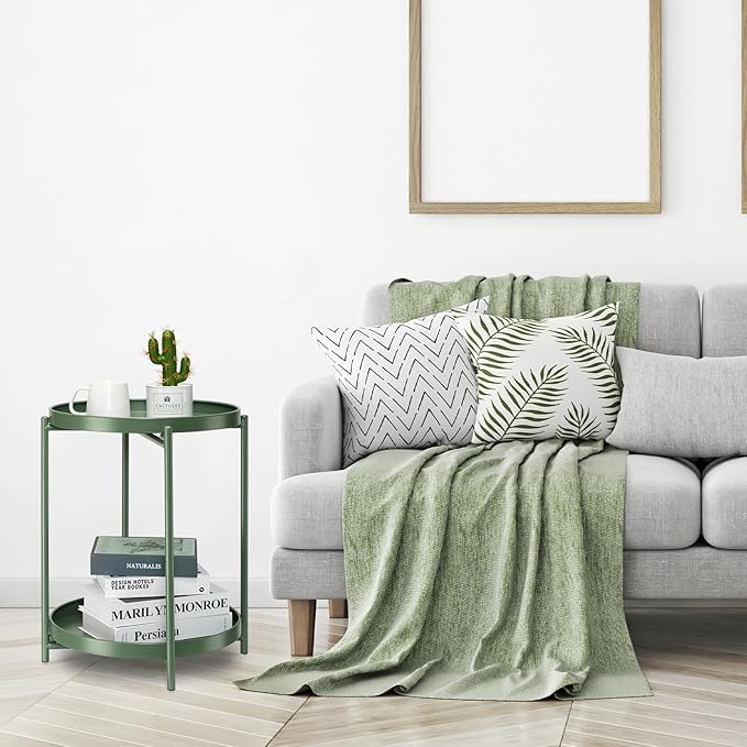 danpinera 2 Tier Metal Side Table with Removable Tray, End Table Outdoor Small Accent Table, Anti-Rust Green Nightstand for Bedroom Balcony Patio (Dark Green) danpinera