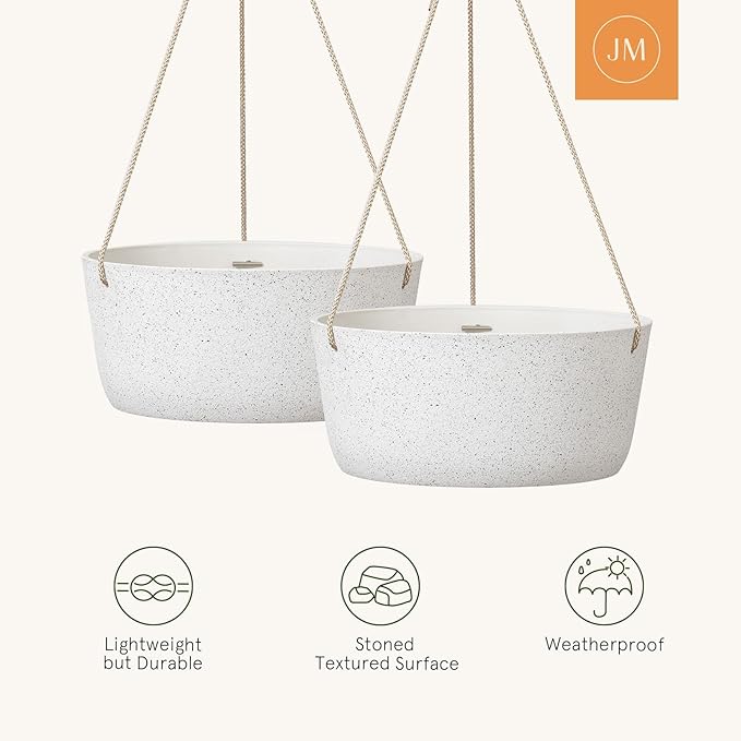 La Jolie Maison Large Hanging Planters - 12 Inch Outdoor Flower Pots, Hanging White Planters Set of 2 LaJolieMaison