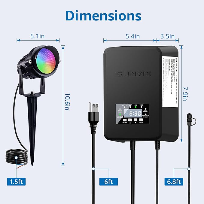 SUNVIE 12 Pack RGBW Color Changing Landscape Lights with 300W Low Voltage Landscape Transformer 12-24V LED Landscape Lighting Kit Waterproof Multicolor Spotlights for Christmas House Yard Tree Garden SUNVIE