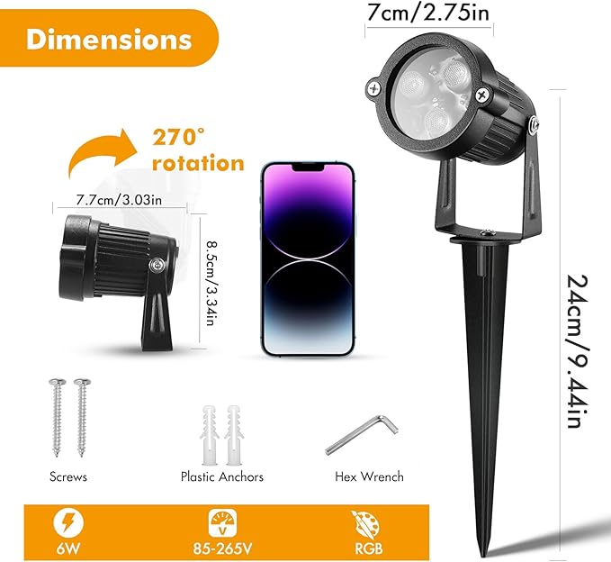 LemonBest Landscape Lighting - 6W RGB Color Changing Halloween Landscape Lights 120V Christmas Outdoor LED Spotlight with Remote Control Waterproof Spot Lights for Yard Garden Patio Driveway (2 Pack) LemonBest