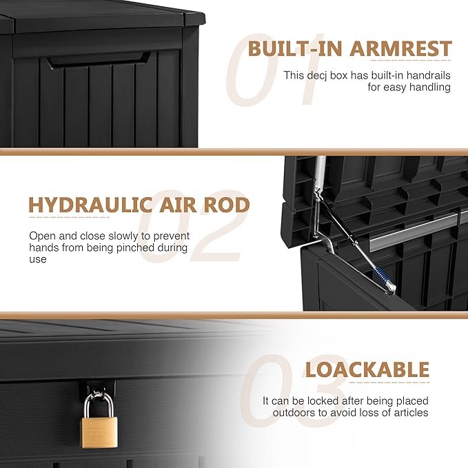 Devoko XXL 230 Gallon Resin Large Deck Box Waterproof Outdoor Storage Box Loackable for Patio Furniture Cushions and Garden Tools(230 Gallon, Black) DEVOKO