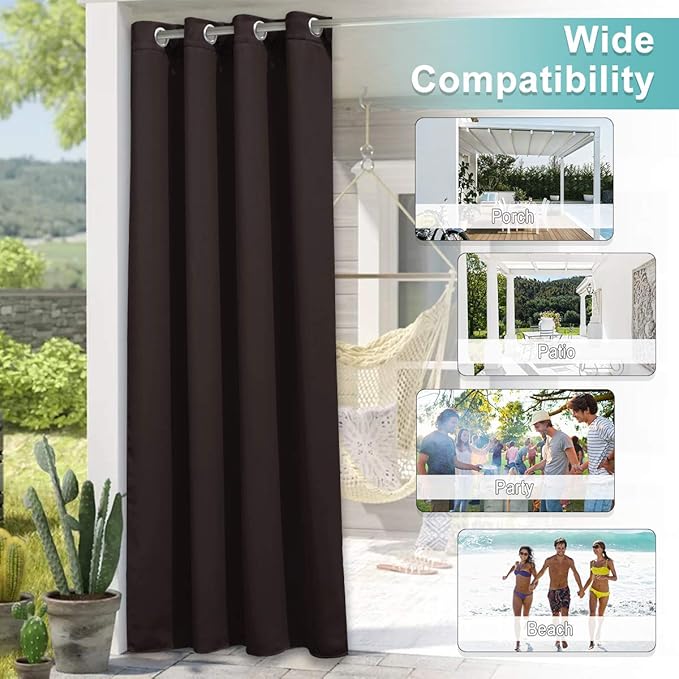 NICETOWN Outdoor Curtainch for Patio Waterproof 140 inch Wide, Rustproof Grommet Thermal Insulated UV Blocking Cabana Curtainch & Drape, Privacy Safe Shade for Pergola, Natural, 1 PC, 95-Inch Long NICETOWN