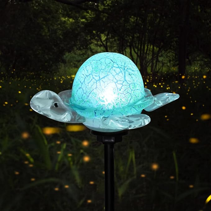 Afirst Decorative Solar Lights Outdoor Solar Turtle Stake Lights Hand Blown Glass Decorative Garden Pathway Light Outdoor Waterproof Glass Stakes Green Afirst