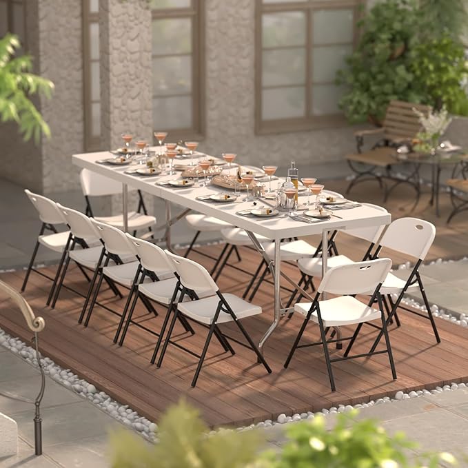 Nazhura 350 Weight Limit Heavy Duty Plastic Folding Chair with Reinfoced Steel Frame for Indoor and Outdoor, Wedding, Party, Restaurant, Meeting Room, Patio and Garden (White, 4 Pack) NazhuraGoodCompanionAtHome