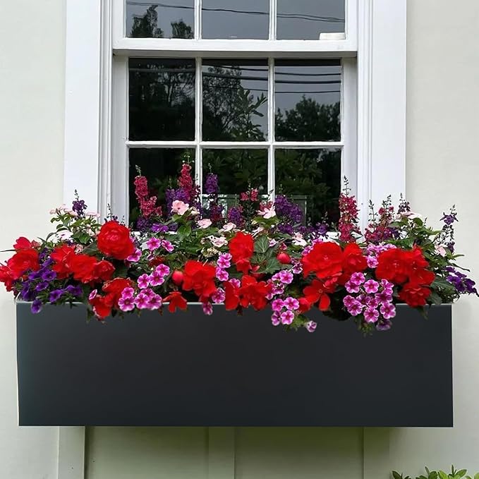 2 Pack Metal Railing Planter Box, 30 Inch Balcony Planters with Adjustable Brackets, Large Hanging Planters for Outdoor Fence Deck TISUWING