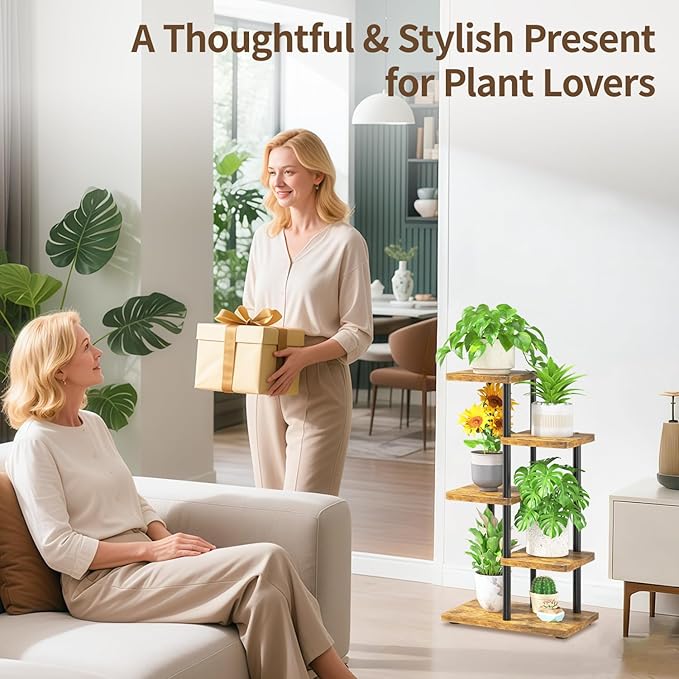 LASZOLA Black 4 Tiered Wood Plant Stand Indoor for Larger Heavy Duty Planter, Sturdy Multi Level Vertical Flowers Racks for Narrow Inside Floor, Decorate Shelving for Hold House Tree, Space Saving LASZOLA