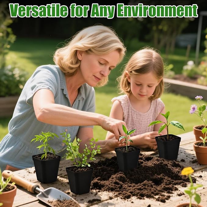 100 Pack Plant Nursery Pots 3.15 Inch, Durable Square Seedling Pots with Drainage Holes, Reusable Small Plastic Flower Pots for Seed Starting, Transplanting, Herb Garden RooTrimmer