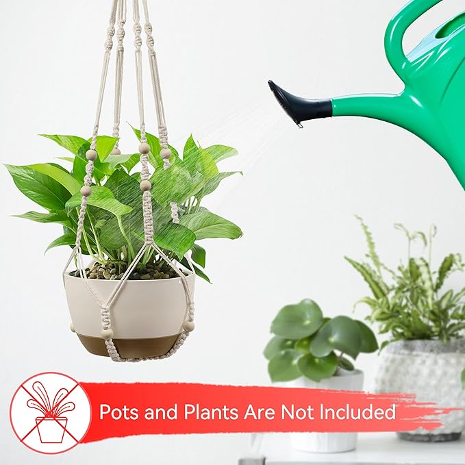 USLAI Macrame Plant Hanger Indoor Outdoor, Fits 4 to 15 Inch Pots, Strong Hanging Planter Holder, Boho Home Decor, 49+35 Inch, Ivory (POTS NOT Included) USLAI