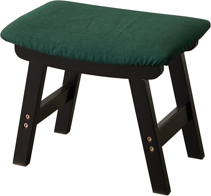 Foot Stool,Ottoman,Bamboo Small Sofa Foot Rest Under Desk,Extra Seating for Living Room, Bedroom and Kitchen (Black Stool Legs - Green Surface) Kitsanery