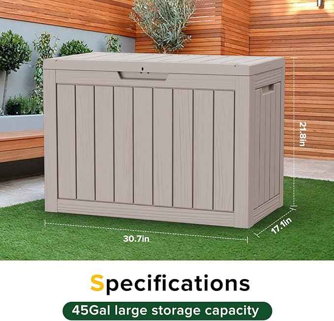 DRATO 45 Gallon Deck Box, Outdoor Storage Box for Patio Furniture, Patio Cushions, Gardening Tools, Pool Supplies 480lbs Weight Capacity,Waterproof Resin Storage Boxes๏ผGrey๏ผ45 Gallon๏ผ