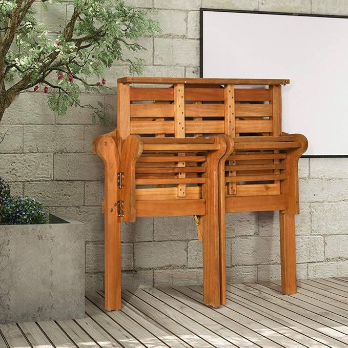 Giantex Outdoor Wood Bench, 4 Ft Foldable Eucalyptus Garden Bench, Two Person Loveseat Chair Solid with Curved Backrest and Armrest Ideal for Patio, Porch or Balcony (Teak) Giantex