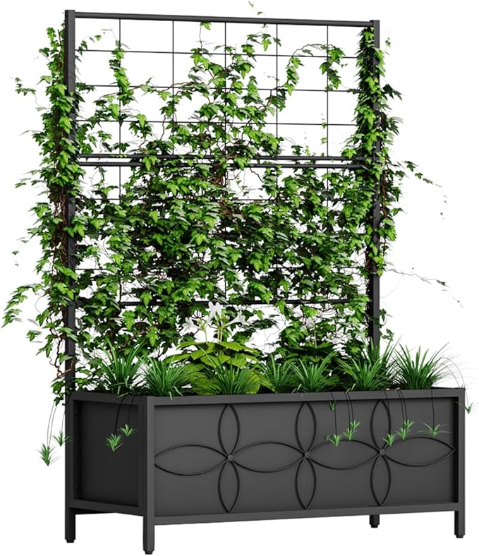 Zhongma Sturdy Raised Garden Bed with Trellis (15.75 x 35.43 x 48.8 in) for Vegetables Flower, Planter Box for Backyard Patio Balcony Zhongma
