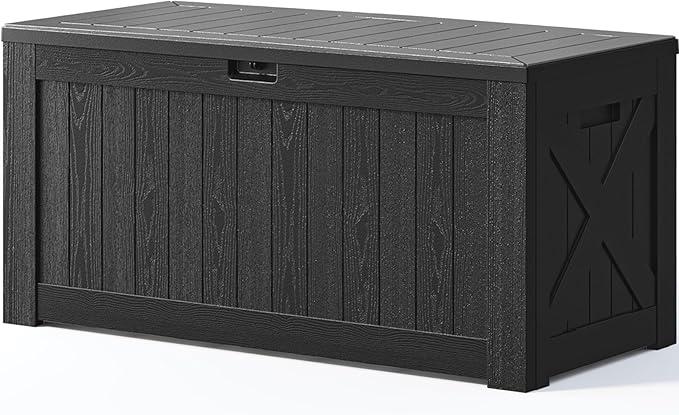Patiowell 120 Gallon Large Deck Box, Outdoor Lockable Storage Box for Gardening Tools, Waterproof Deck Box for Patio Furniture, Black Patiowell