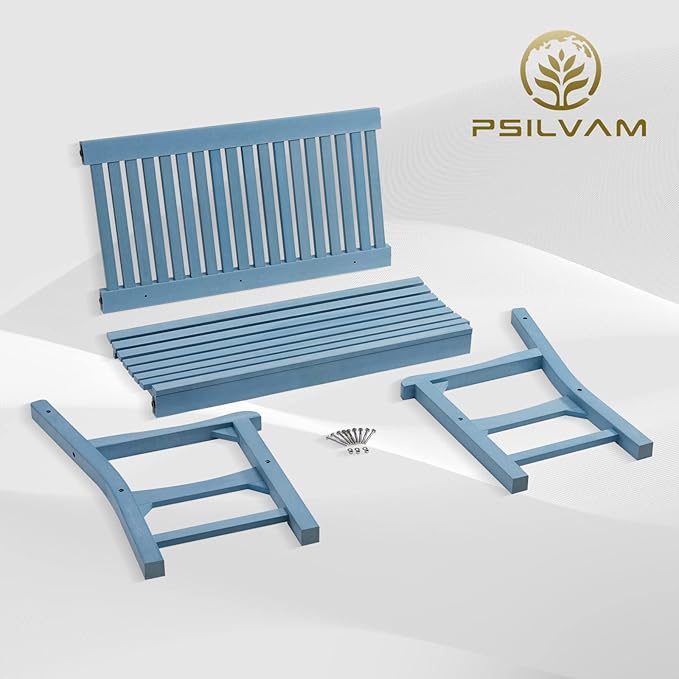Psilvam Garden Bench, 2-Person Poly Lumber Patio Bench, All-Weather Outdoor Bench That Never Rot and Fade, Memorial Bench, Suit for Garden, Porch and Park(Blue) PsilvamGardenFurniture