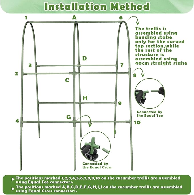 Cucumber Trellis for Raised Bed, Garden Arch Trellis for Climbing Plants Outdoor, Metal Garden Trellis for Spring Vegetables, Cucumber Trellis for Spring Tomato, Bean, Pea, Grape, Plant tetutor