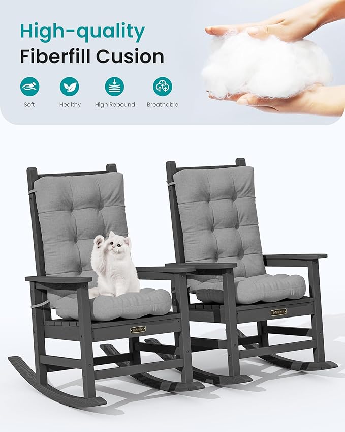 SERWALL HDPE Outdoor Rocking Cushion Set of 2, Memory Foam Cushion Dark Gray SERWALL
