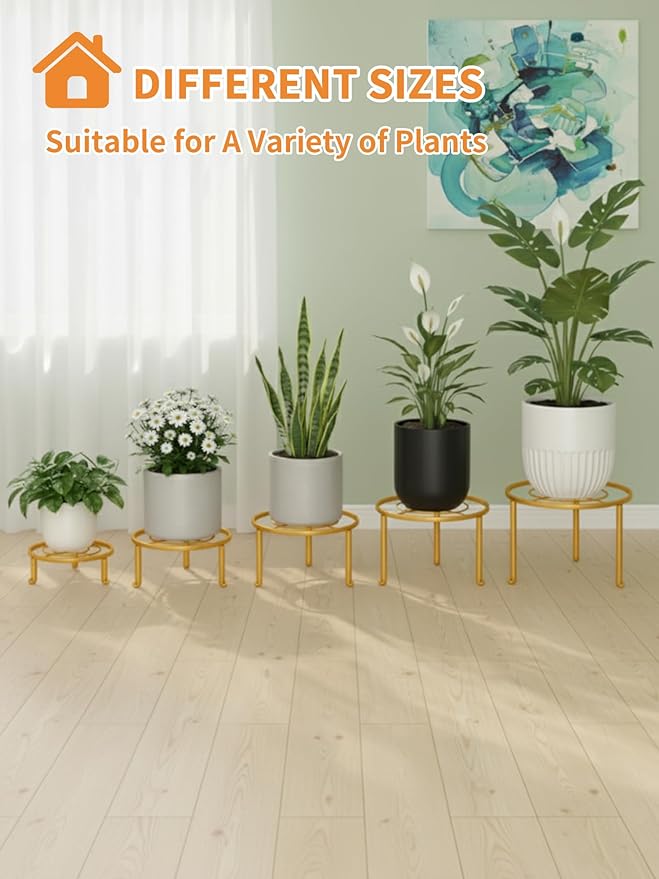 5 Pack Plant Stand Indoor Outdoor, Flower Pot Stand Plant Rack for Home Courtyard Gardens, Round Metal Corner Plant Stand for Flower Holder for Multiple Plants Rootora