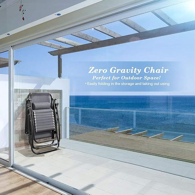 Homall Zero Gravity Chair - Patio Folding Lawn Lounge Chairs Outdoor Gravity Reclining Lounge Chair with Pillows for Poolside Backyard and Beach Set of 2 (Gray) Homall