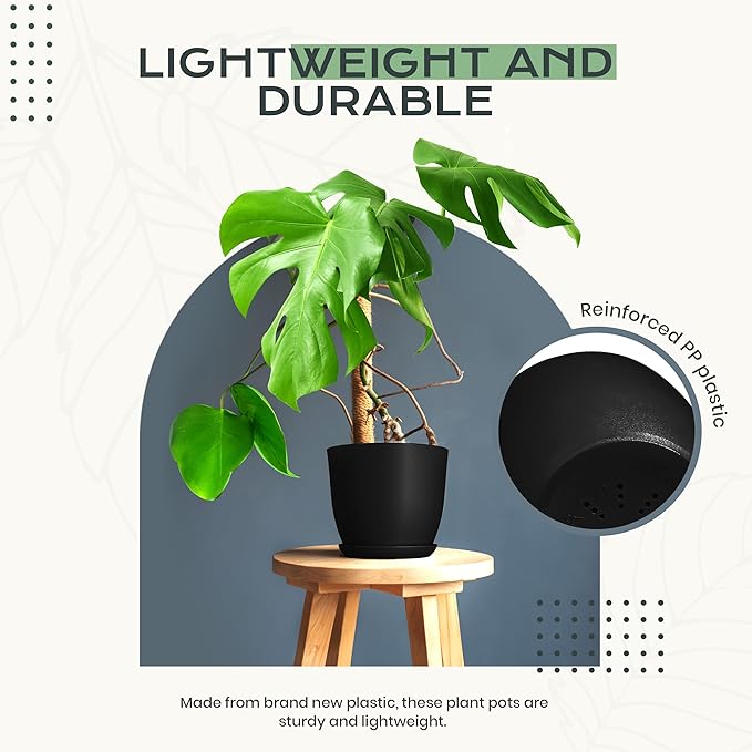 Utopia Home - Plant Pots Indoor with Drainage - 7/6.6/6/5.3/4.8 Inches Home Decor Flower Pots - Pack of 10 Plastic Planters for Indoor Plants, Cactus, Succulents Pot - Black UTOPIAHOME